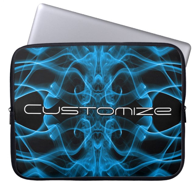 Capa Para Notebook Nome Personalizado Fumaça Azul Simétrica Preta (Frente)
