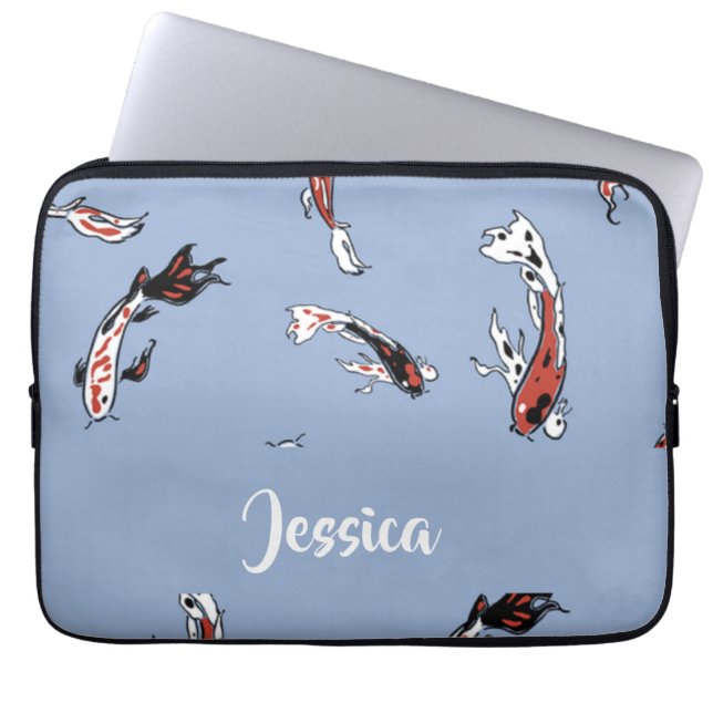 Capa Para Notebook Nome personalizado koi fish blue (Frente)