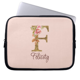 Capa Para Notebook Nome Personalizado - Letra F Dourada Folha Esmagad