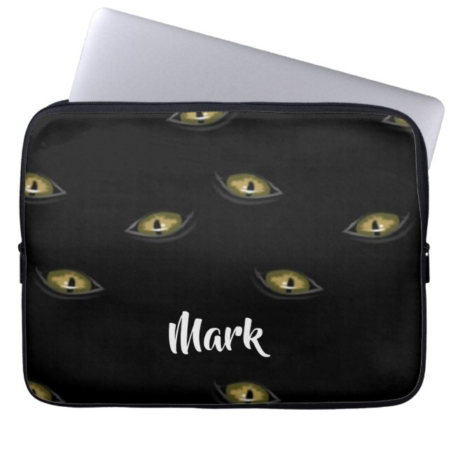 Capa Para Notebook Nome personalizado olhos de gato em preto (Frente)