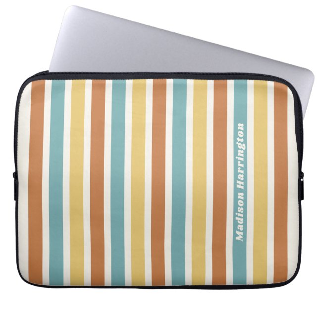 Capa Para Notebook Nome Personalizado Padrão Listras Retrô (Frente)