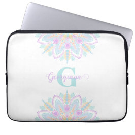 Capa Para Notebook Nome personalizado Pastel Rainbow Floral Sundae Ma