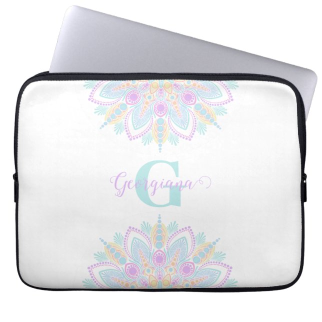 Capa Para Notebook Nome personalizado Pastel Rainbow Floral Sundae Ma (Frente)