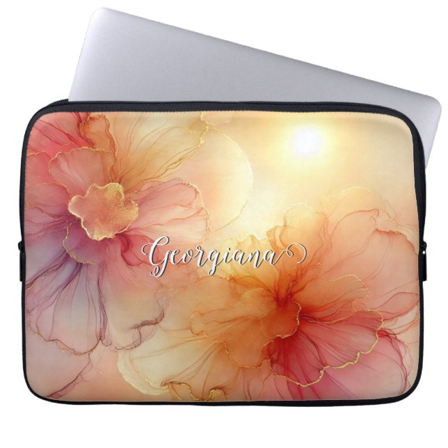 Capa Para Notebook Nome Personalizado Peach Raspberry Álcool Floral A (Frente)