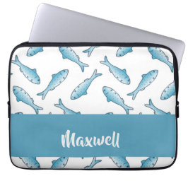 Capa Para Notebook Nome personalizado peixe azul em branco