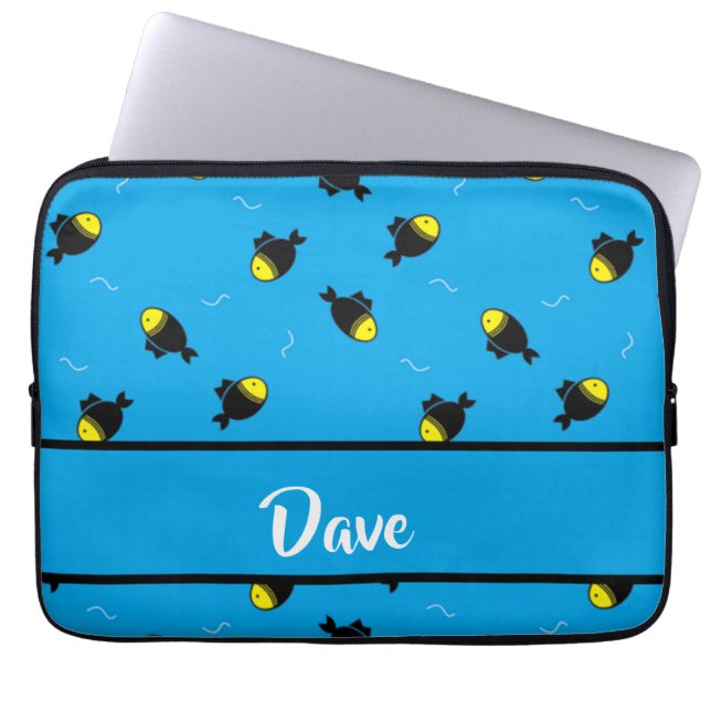 Capa Para Notebook Nome personalizado pesca padrão em azul (Frente)