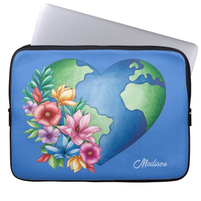 Capa Para Notebook Nome Personalizado Planeta Terra Coração (Frente)
