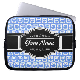 Capa Para Notebook Nome Personalizado Preto-Coruja Azul