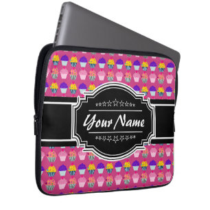 Capa Para Notebook Nome Personalizado Preto Padrão do cupcake