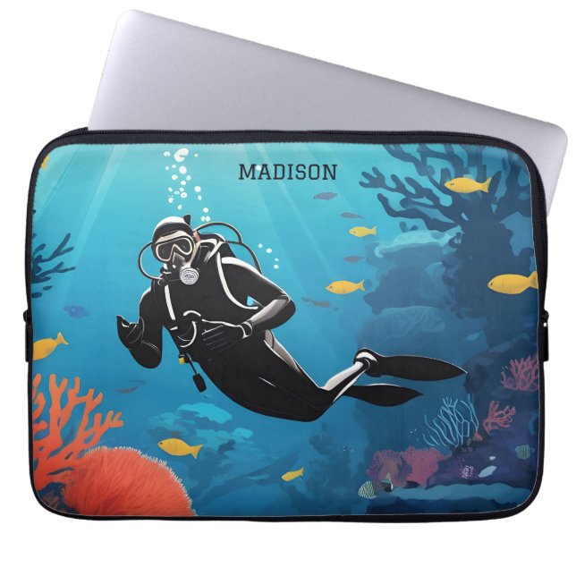 Capa Para Notebook Nome personalizado Scuba Diver (Frente)