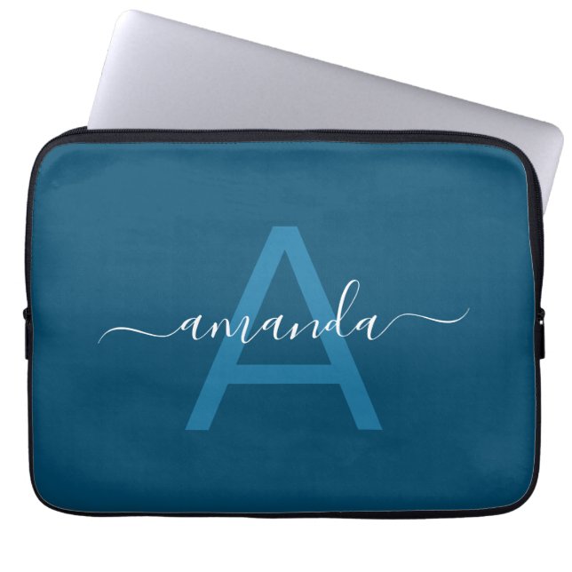 Capa Para Notebook Nome Personalizado Simples e Azul Monograma Person (Frente)