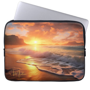 Capa Para Notebook Nome personalizado Sunset de praia tropical