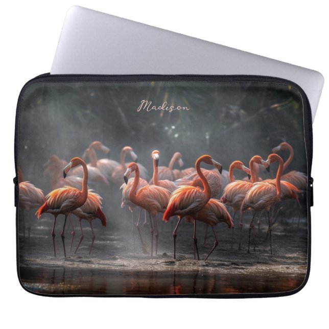 Capa Para Notebook Nome personalizado Tropical Flamingos (Frente)