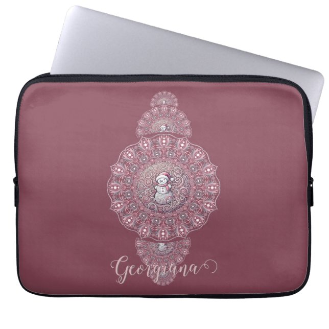 Capa Para Notebook Nome Personalizado Whimsical Snowman Mandala Ornam (Frente)