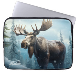 Capa Para Notebook Nome personalizado Winter Moose