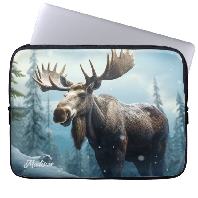 Capa Para Notebook Nome personalizado Winter Moose (Frente)