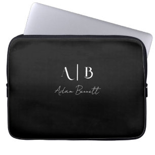 Capa Para Notebook Nome preto das Iniciais do Monograma Personalizado