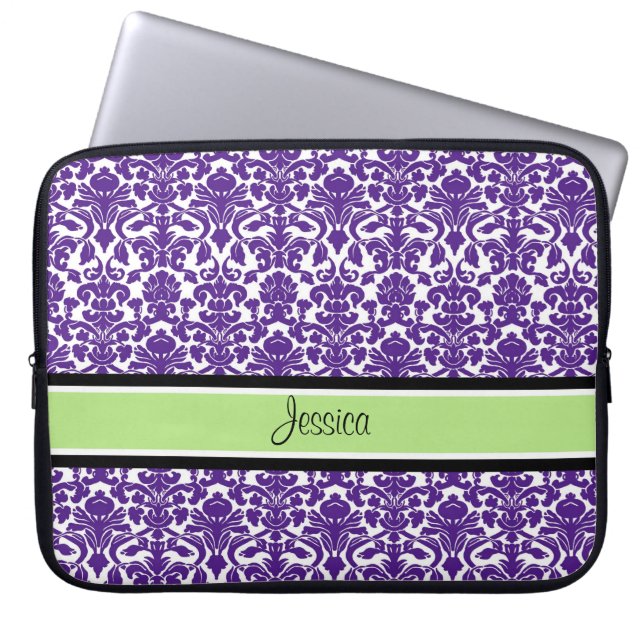 Capa Para Notebook Nome roxo do costume do damasco do laptop (Frente)