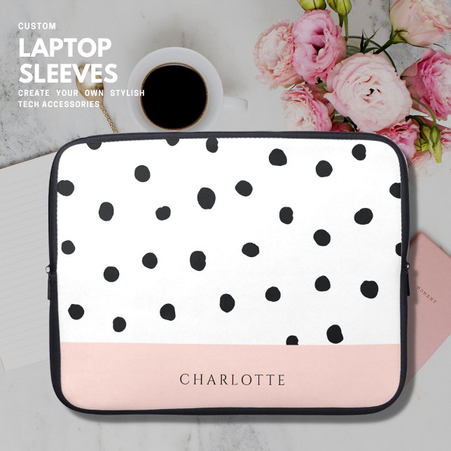 Capa Para Notebook Nome Simples de Blush e Monograma de Bolinhas Mode (Criador carregado)