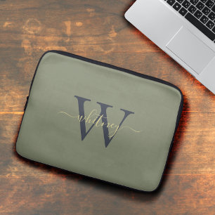 Capa Para Notebook Nome Simples do Monograma e Laptop Verde Oleícola