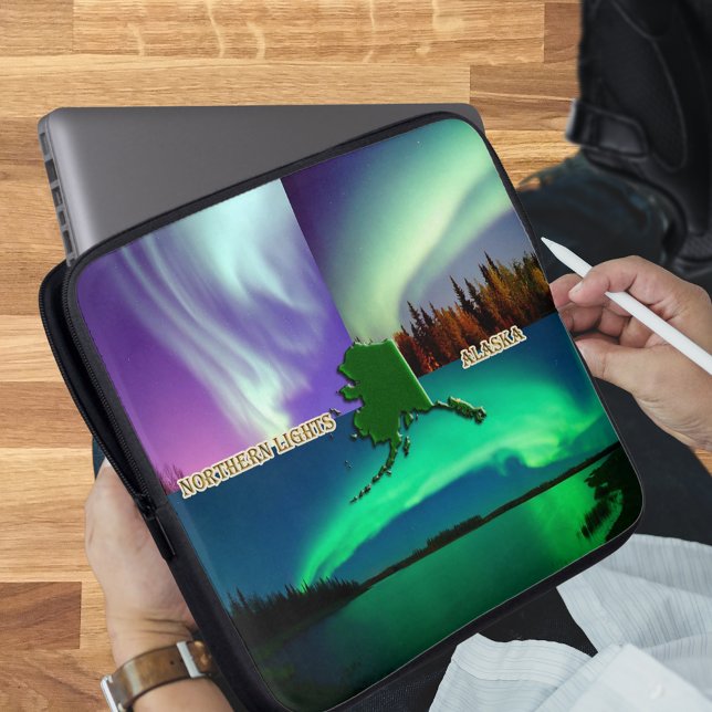 Capa Para Notebook Nortes do Alasca Collage (Northern Lights of Alaska Collage Laptop Sleeve)