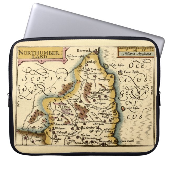 Capa Para Notebook Northumberland County England Antigo Mapa Antiquár (Frente)