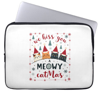 Capa Para Notebook Nós te assobiamos um Feliz Gatnatal Funny Cat Nata