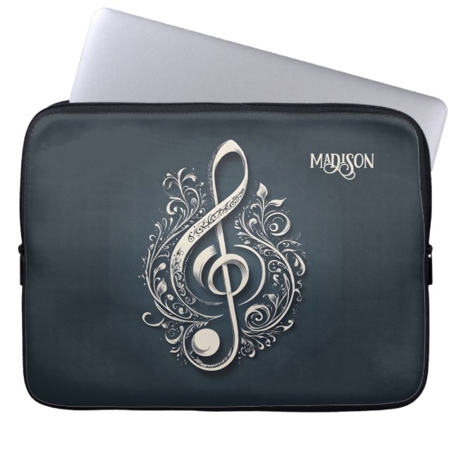 Capa Para Notebook Nota de Limpeza Musical de Nome Personalizado (Frente)