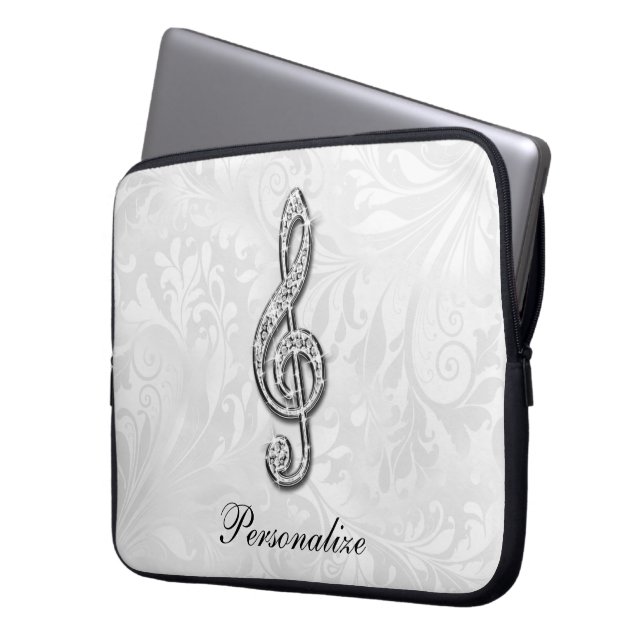 Capa Para Notebook Nota Musical Personalizada com Diamantes em Padrão (Frente Esquerda)