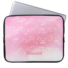 Capa Para Notebook Notas de música em branco-rosa e monograma persona