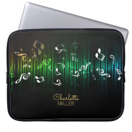 Capa Para Notebook Notas de Música Greenish e Nome Personalizado