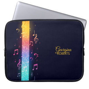 Capa Para Notebook Notas de música multicolores e nome personalizado