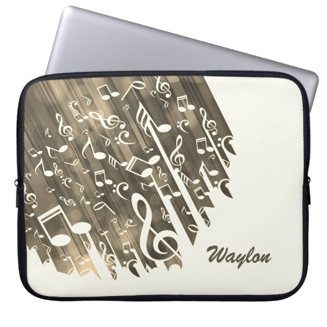 Capa Para Notebook Notas de música Sepia e Monograma personalizado (Frente)