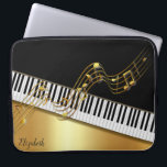 Capa Para Notebook Notas Douradas elegantes,Chaves Piano -Personaliza<br><div class="desc">Notas de ouro elegantes com teclas de piano sobre fundo preto e ouro com seu nome.</div>
