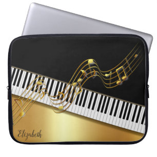Capa Para Notebook Notas Douradas elegantes,Chaves Piano -Personaliza