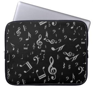 Capa Para Notebook Notas Musicais das Cinzas de Prata em Preto