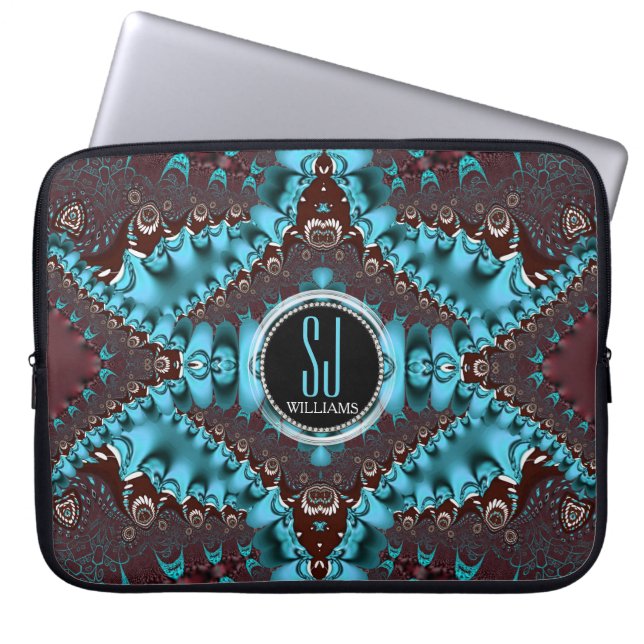 Capa Para Notebook Notebook Aqua Royale Fractal Lace Monograma (Frente)