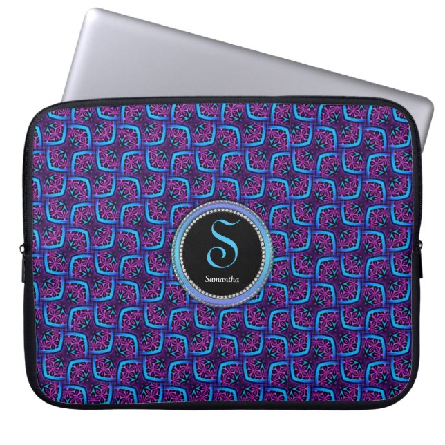Capa Para Notebook Notebook com padrão rosa azul elétrico Monograma (Frente)