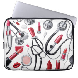 Capa Para Notebook Nurse Glam – Stethoscope & Lipstick Pattern