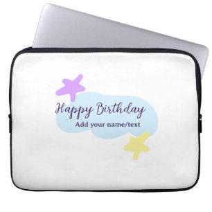 Capa Para Notebook Nuvens azul pastel estrelas roxo feliz aniversário
