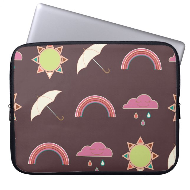 Capa Para Notebook Nuvens, chuva, sol, padrão guarda-chuva. (Frente)