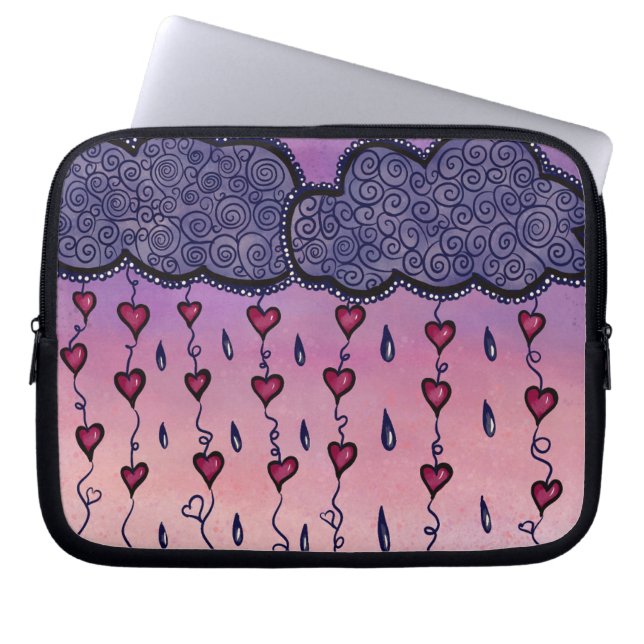 Capa Para Notebook Nuvens, corações e gotas de chuva (Frente)