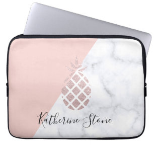 Capa Para Notebook O mármore branco do brilho cor-de-rosa elegante d