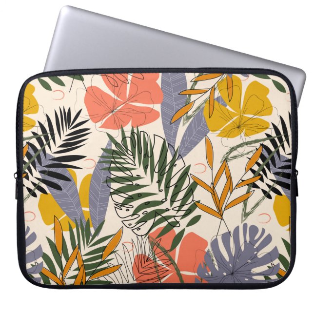 Capa Para Notebook O padrão original com folhas tropicais e o plano (Frente)