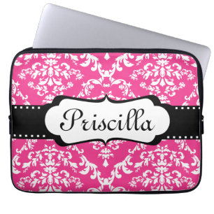 Capa Para Notebook O rosa do damasco da bolsa de laptop do monograma