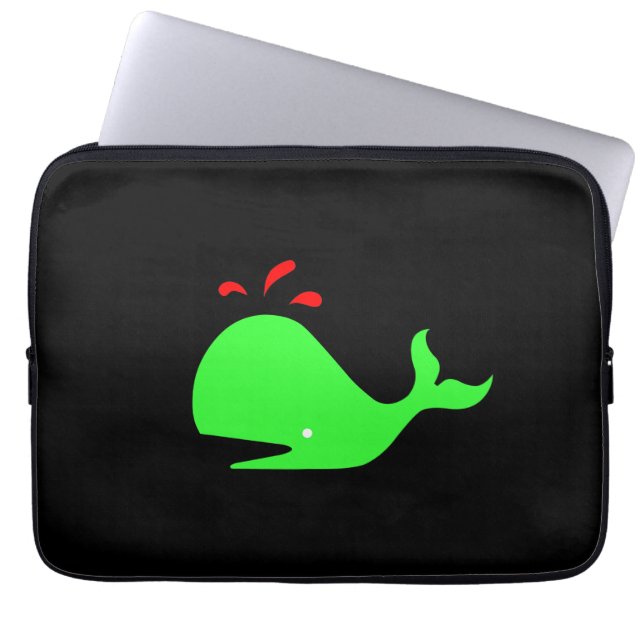 Capa Para Notebook Ocean Glow_Spouty Whale Verde Brilhante, Vermelho  (Frente)