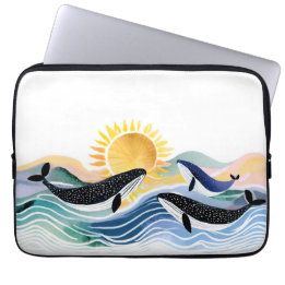 Capa Para Notebook Oceano Azul e Baleias Felizes