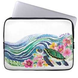 Capa Para Notebook Oceano Azul e Feliz Tartaruga Verde
