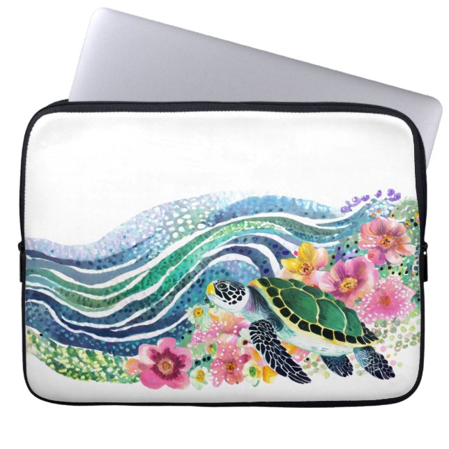 Capa Para Notebook Oceano Azul e Feliz Tartaruga Verde (Frente)