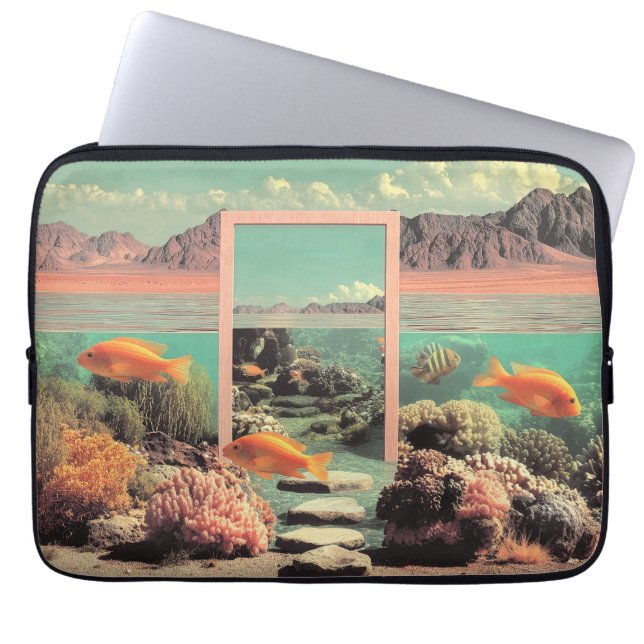 Capa Para Notebook Oceano Deserto Surreal com Porta (Frente)